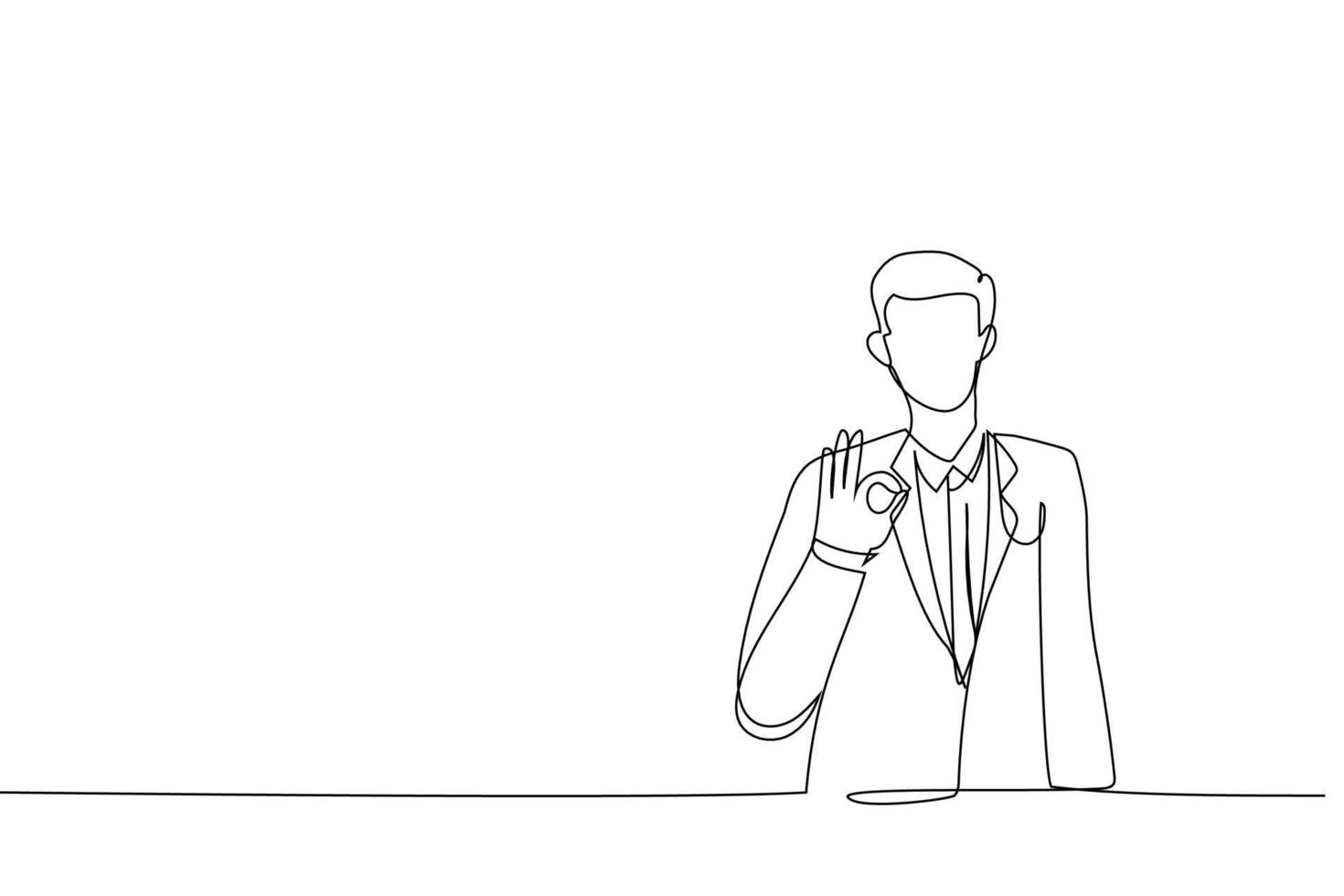 Drawing of Happy businessman man okay sign. Single line art style vector