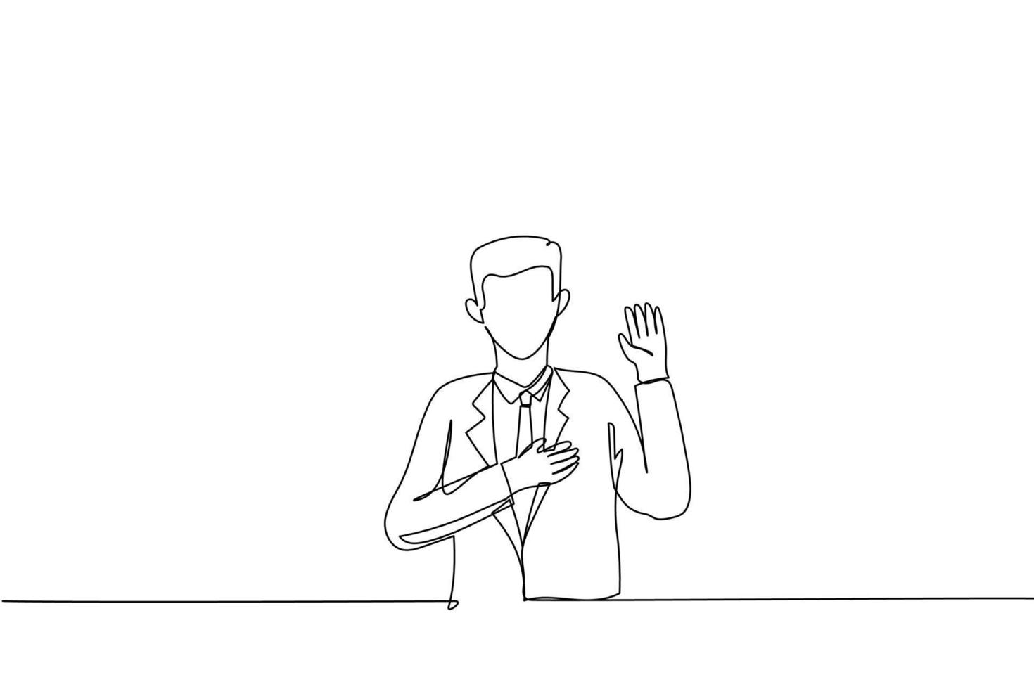 Cartoon of good-looking asian worker making promise, pledge give ...