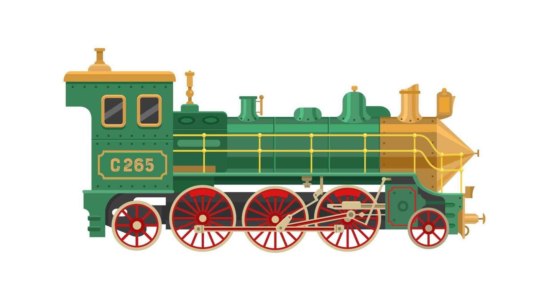 Old steam locomotive. Flat vector illustration isolated on white background