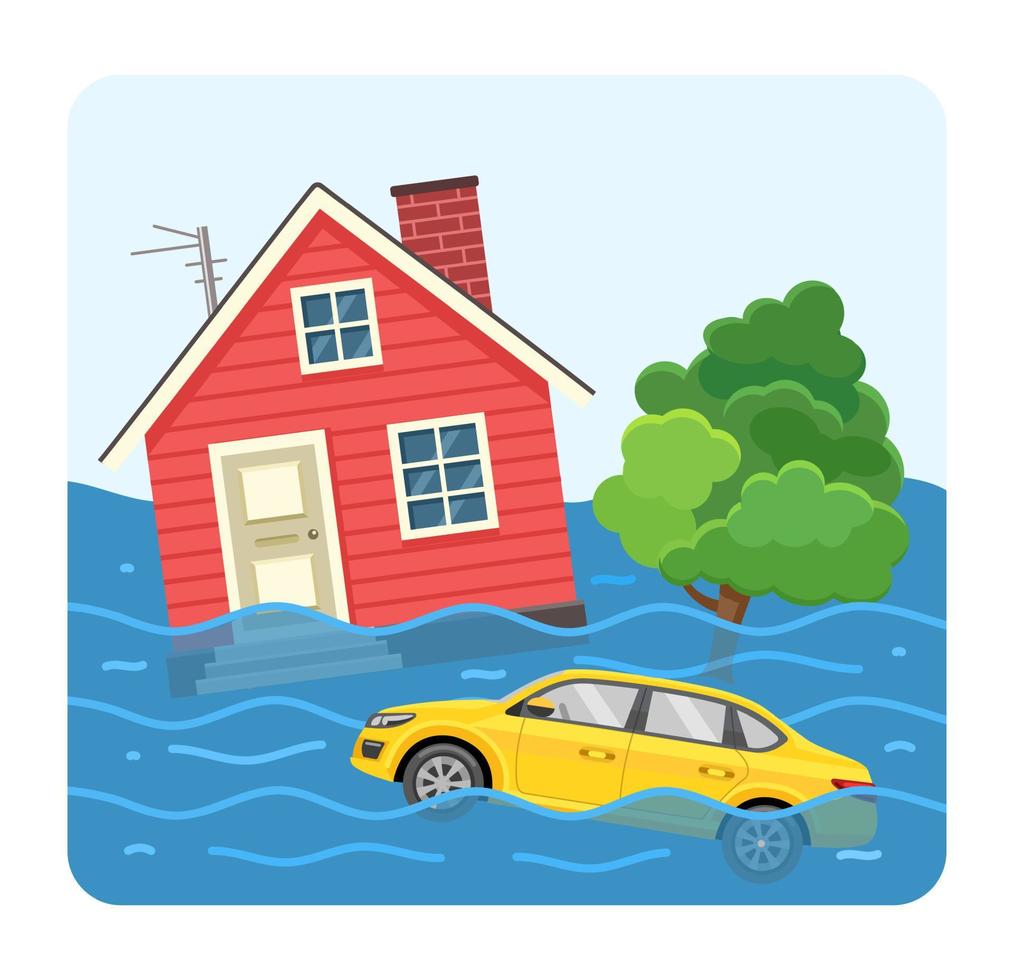 The flood flooded the city. Vector illustration