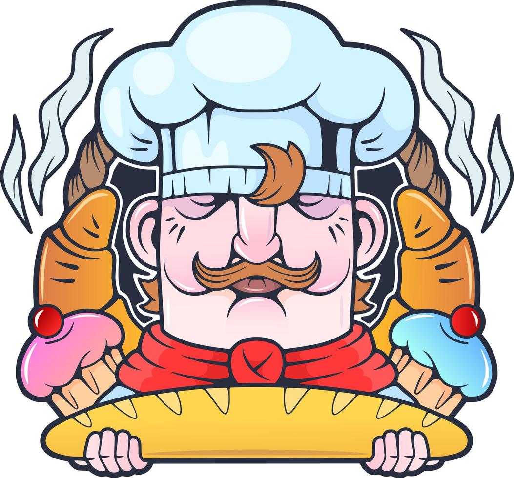 chef divertido con pasteles vector