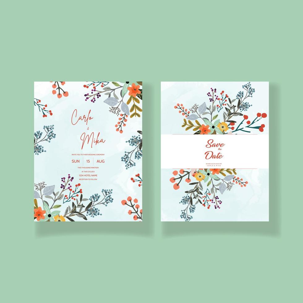 Beautiful Floral Wedding Invitation Card vector