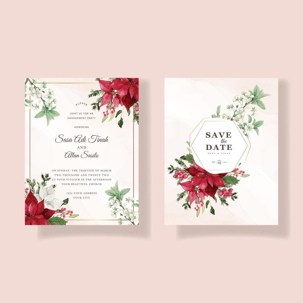 Beautiful Floral Wedding Invitation Card vector