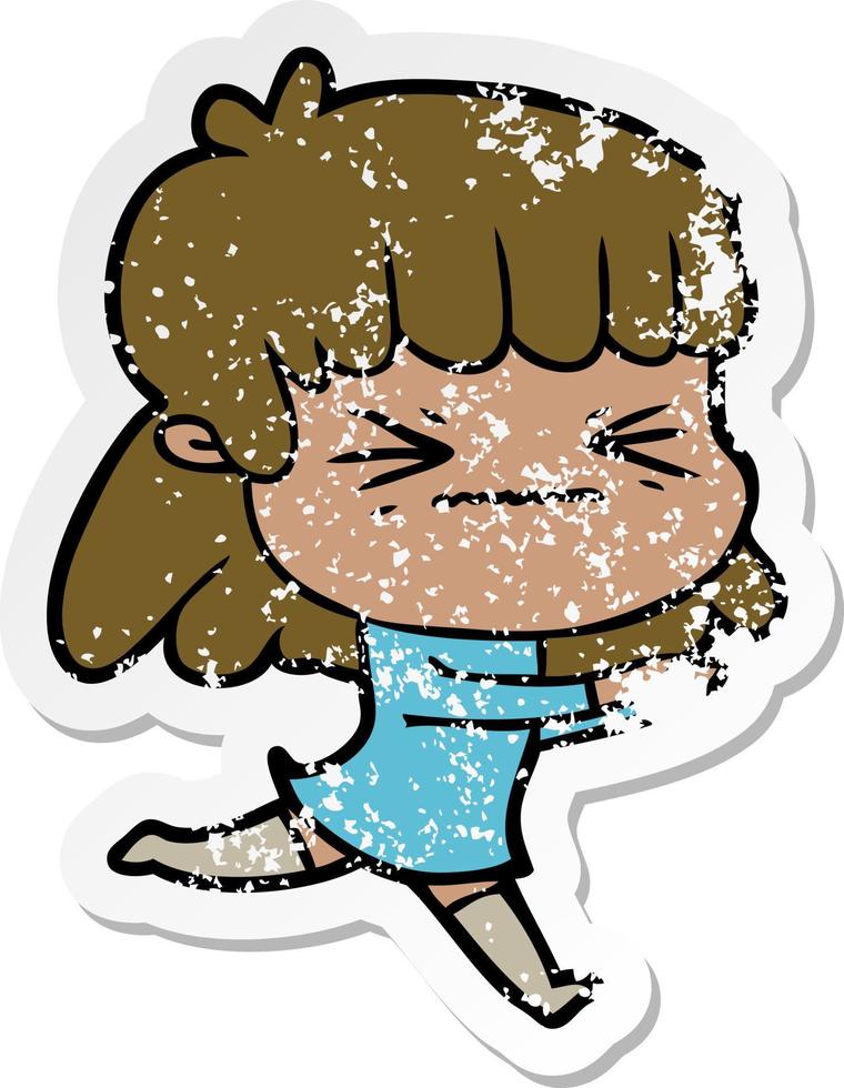 distressed sticker of a cartoon woman vector