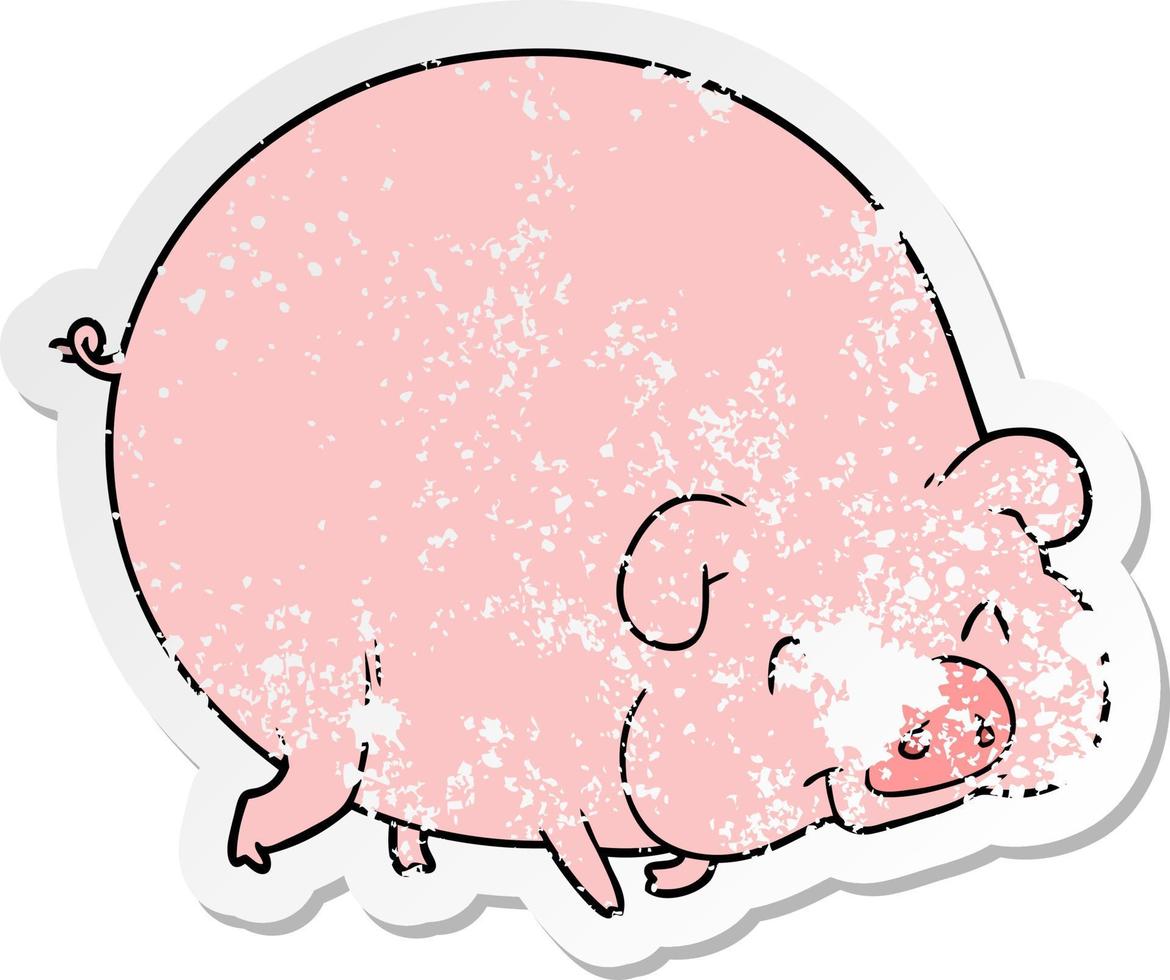 pegatina angustiada de un cerdo de dibujos animados vector