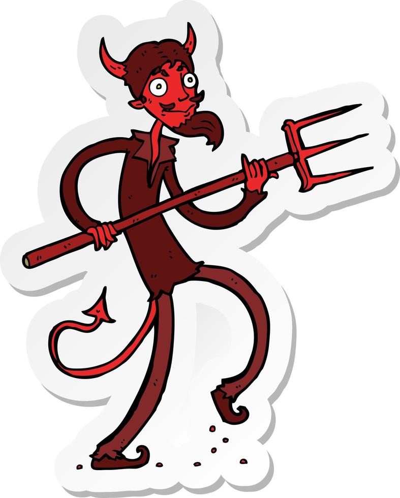 sticker of a cartoon devil with pitchfork vector