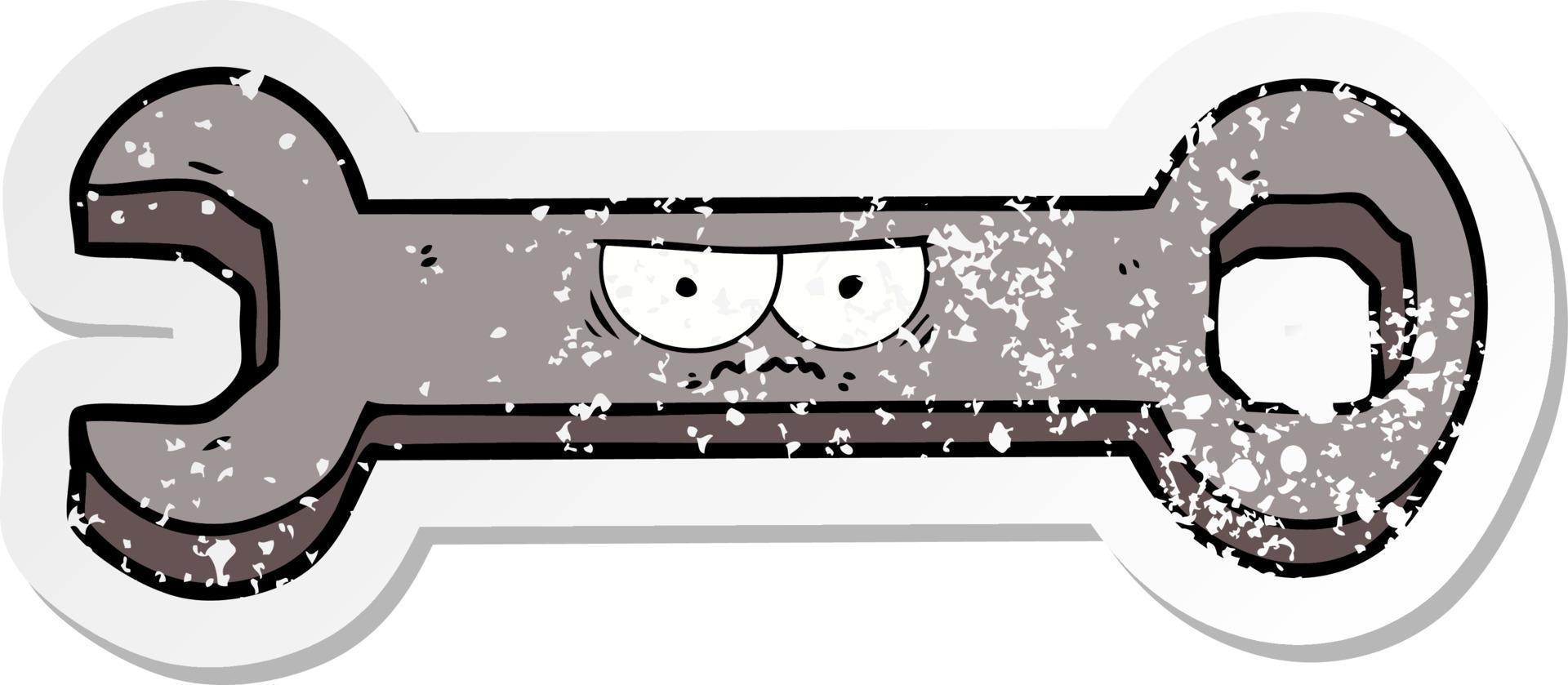 distressed sticker of a cartoon spanner vector
