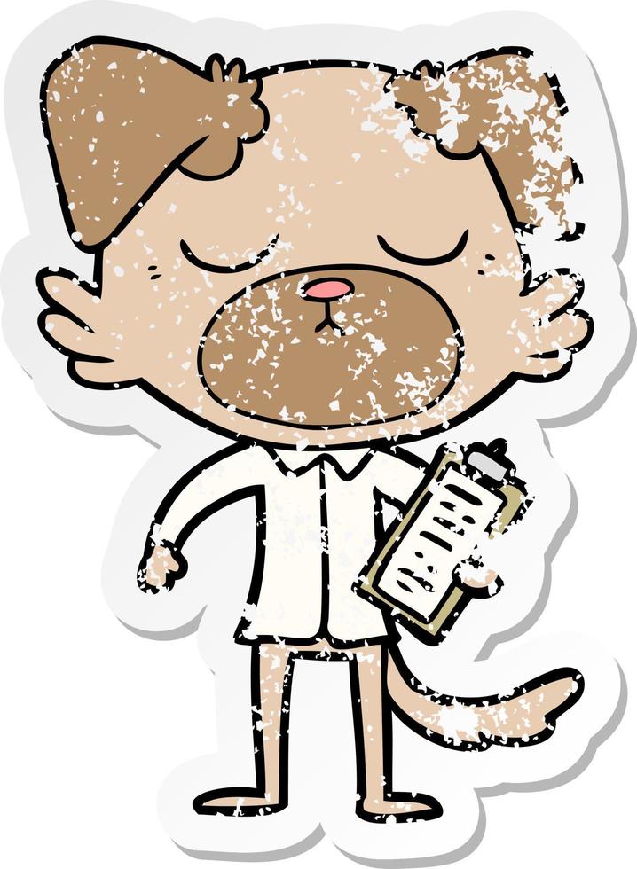 distressed sticker of a cute cartoon dog wearing office shirt vector