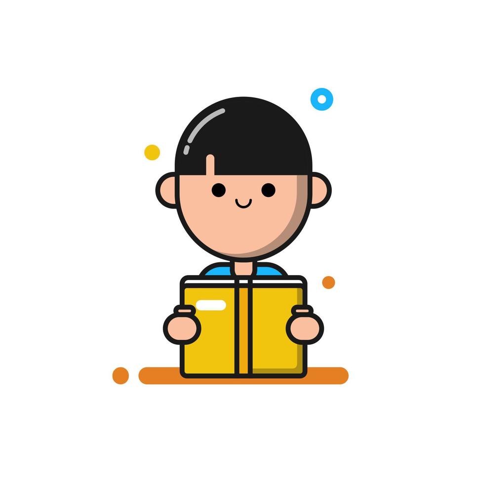 Cute people studying reading a book cartoon concept isolated vector icon illustration flat style
