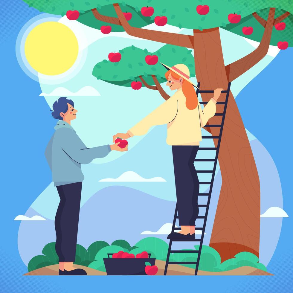 An Apple Picking Couple vector