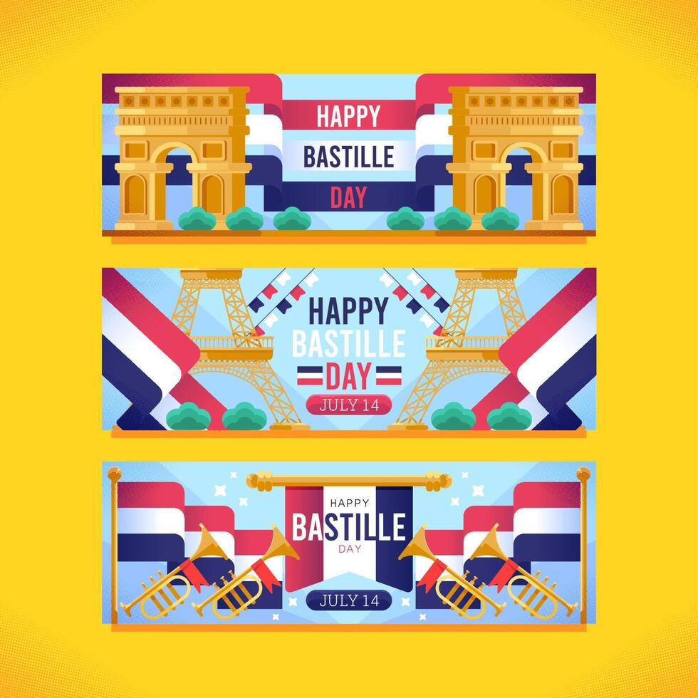 Bastille Day Monument And Flag Banners vector
