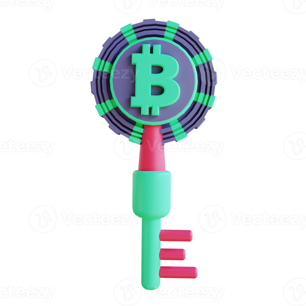 3D-illustration bitcoin krypteringsnyckel 5 lämplig för kryptovaluta png