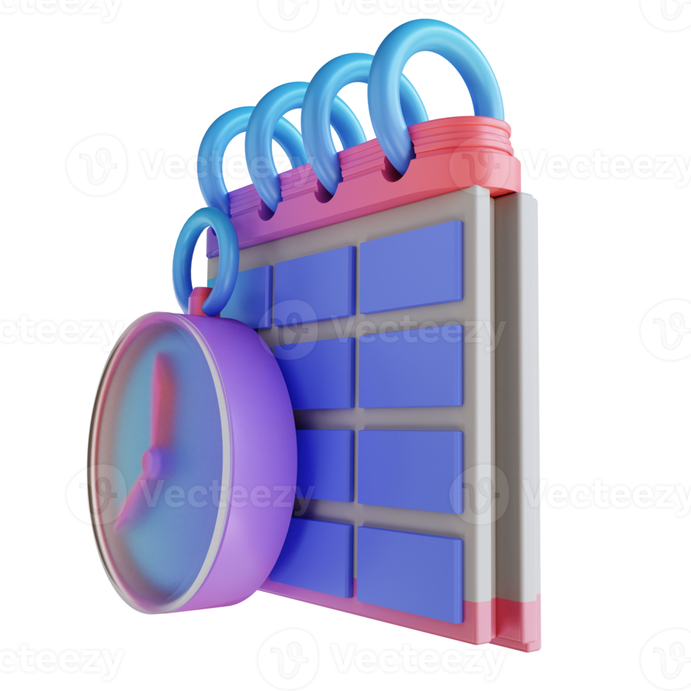 3D illustration colorful schedule clock and calendar png