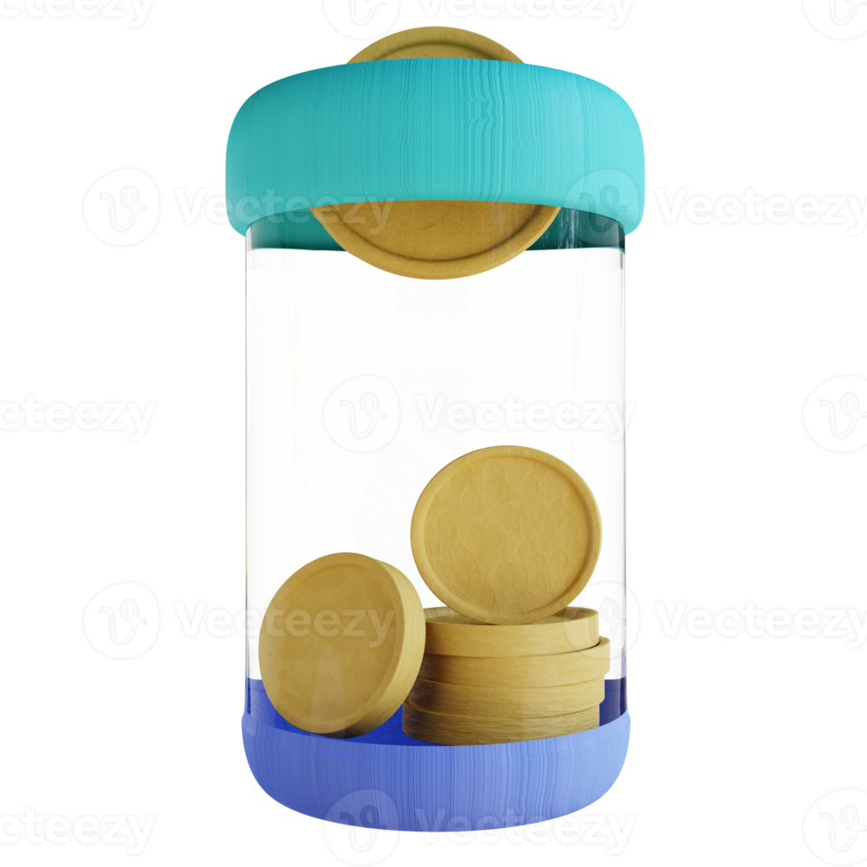 3D illustration coins in a jar png