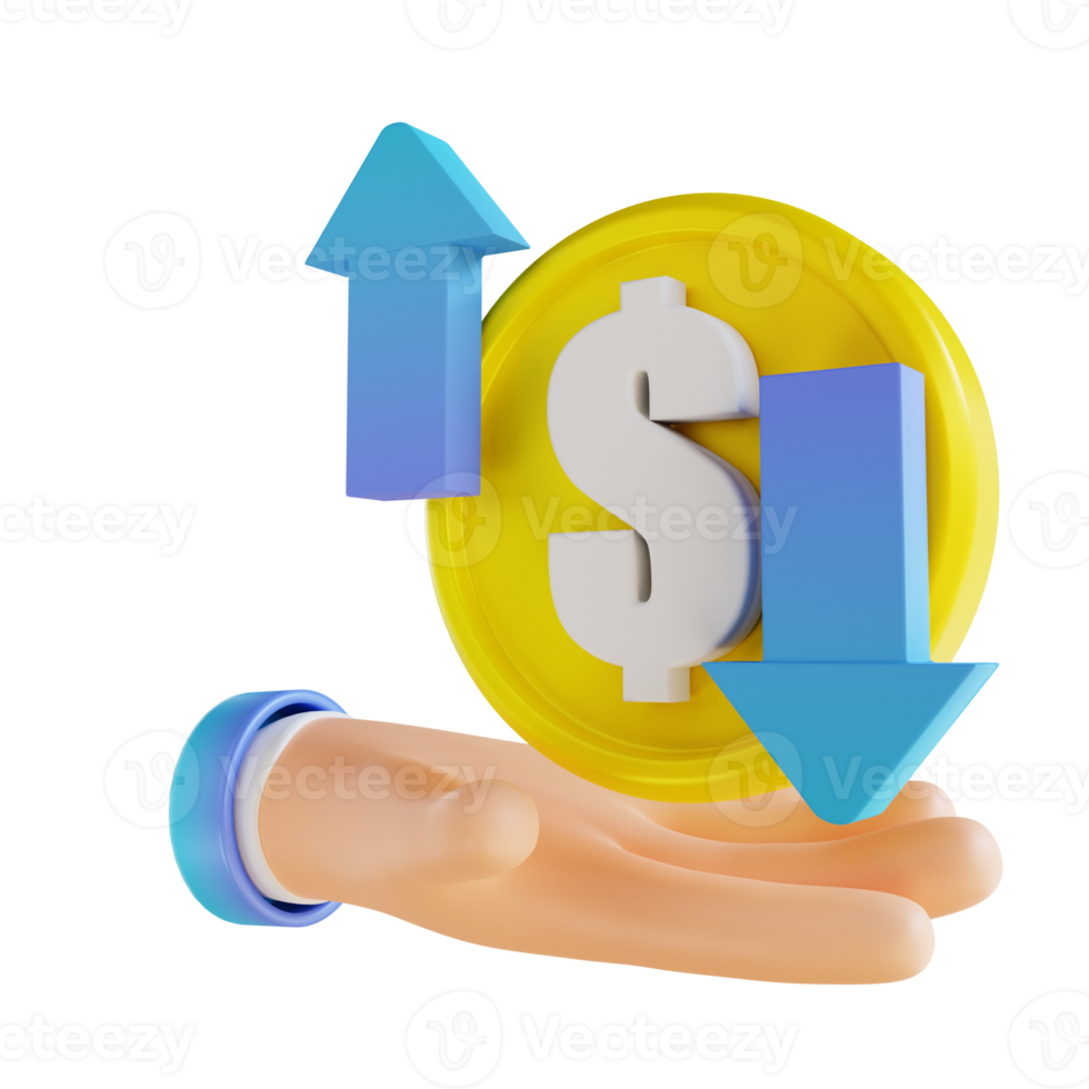 3D illustration hand and coin up down png
