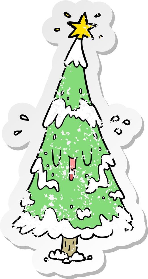 distressed sticker of a cartoon christmas tree vector