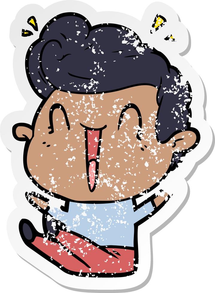 distressed sticker of a cartoon excited man vector