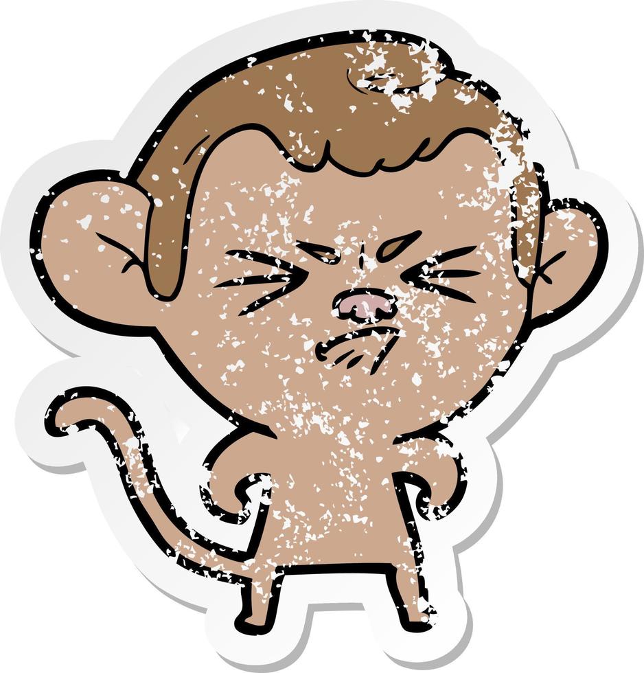 distressed sticker of a cartoon annoyed monkey vector