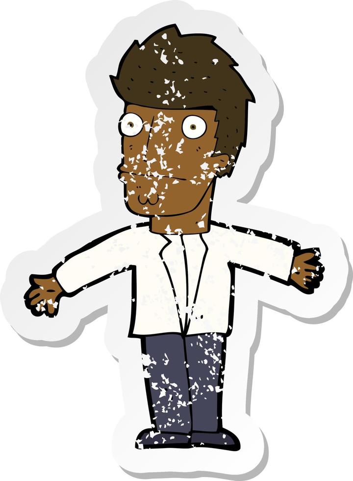 retro distressed sticker of a cartoon confused man vector