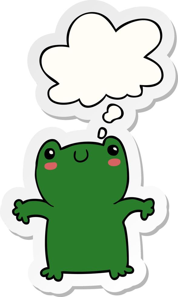 cartoon frog and thought bubble as a printed sticker vector