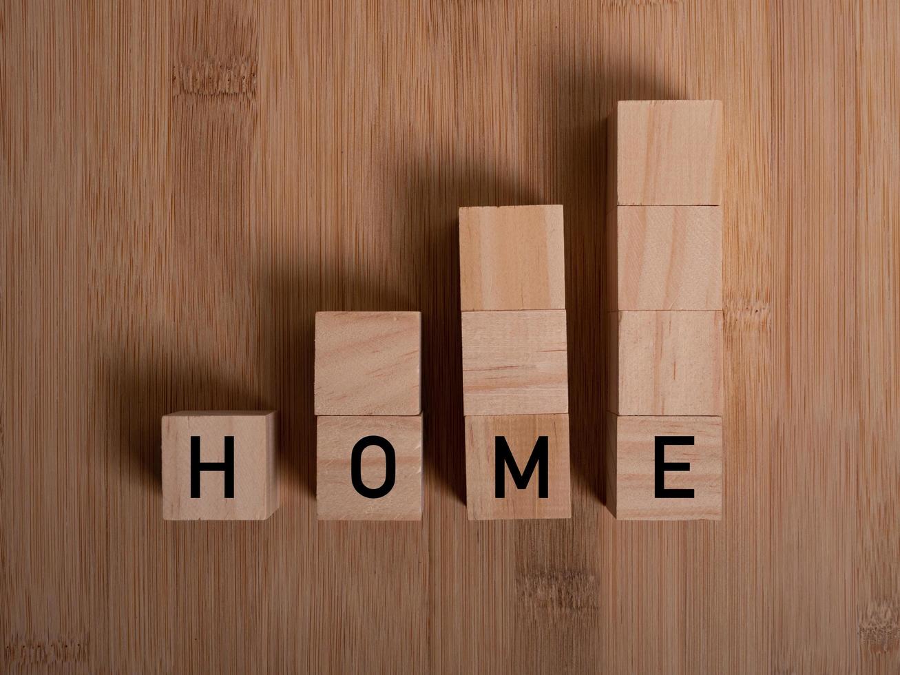 HOME concept with wooden block on wooden photo