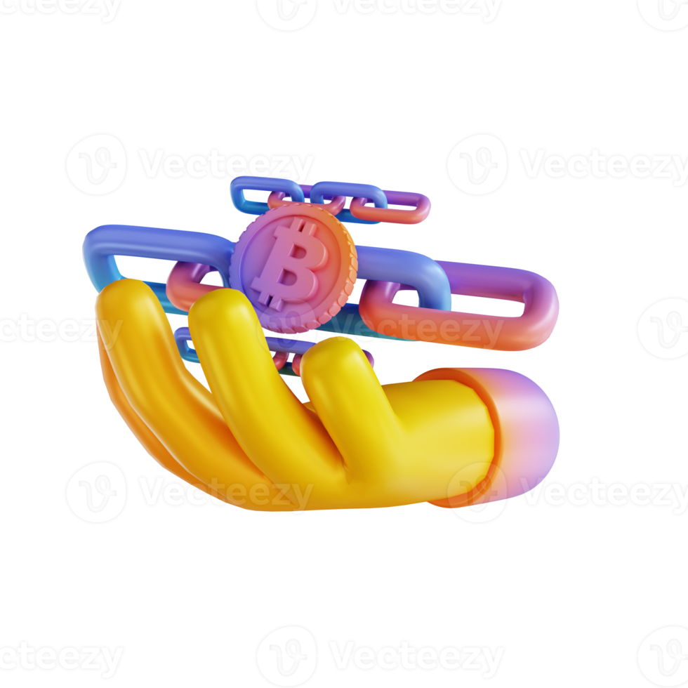 3D illustration colorful holding bitcoin link png
