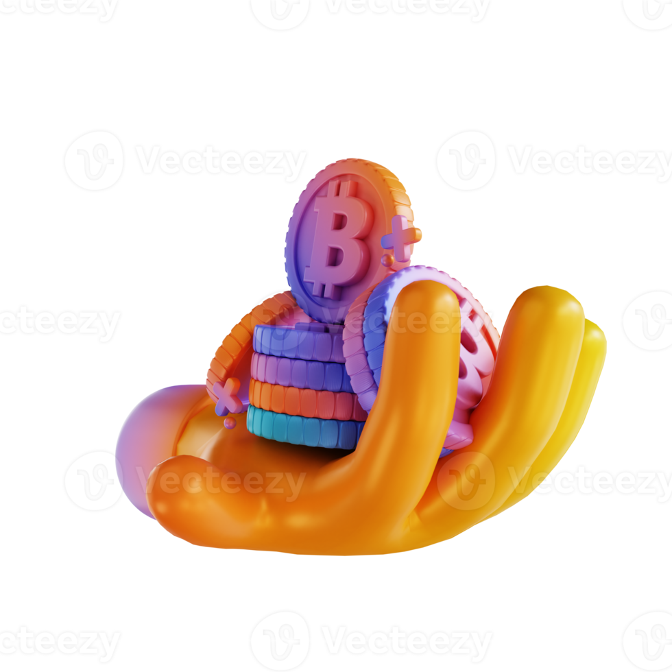 3D illustration colorful holding bitcoin png