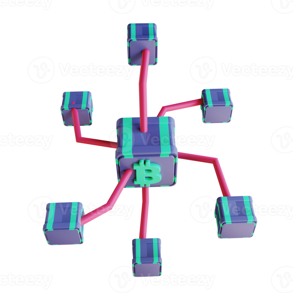 cadena de bitcoin de ilustración 3d adecuada para criptomonedas png