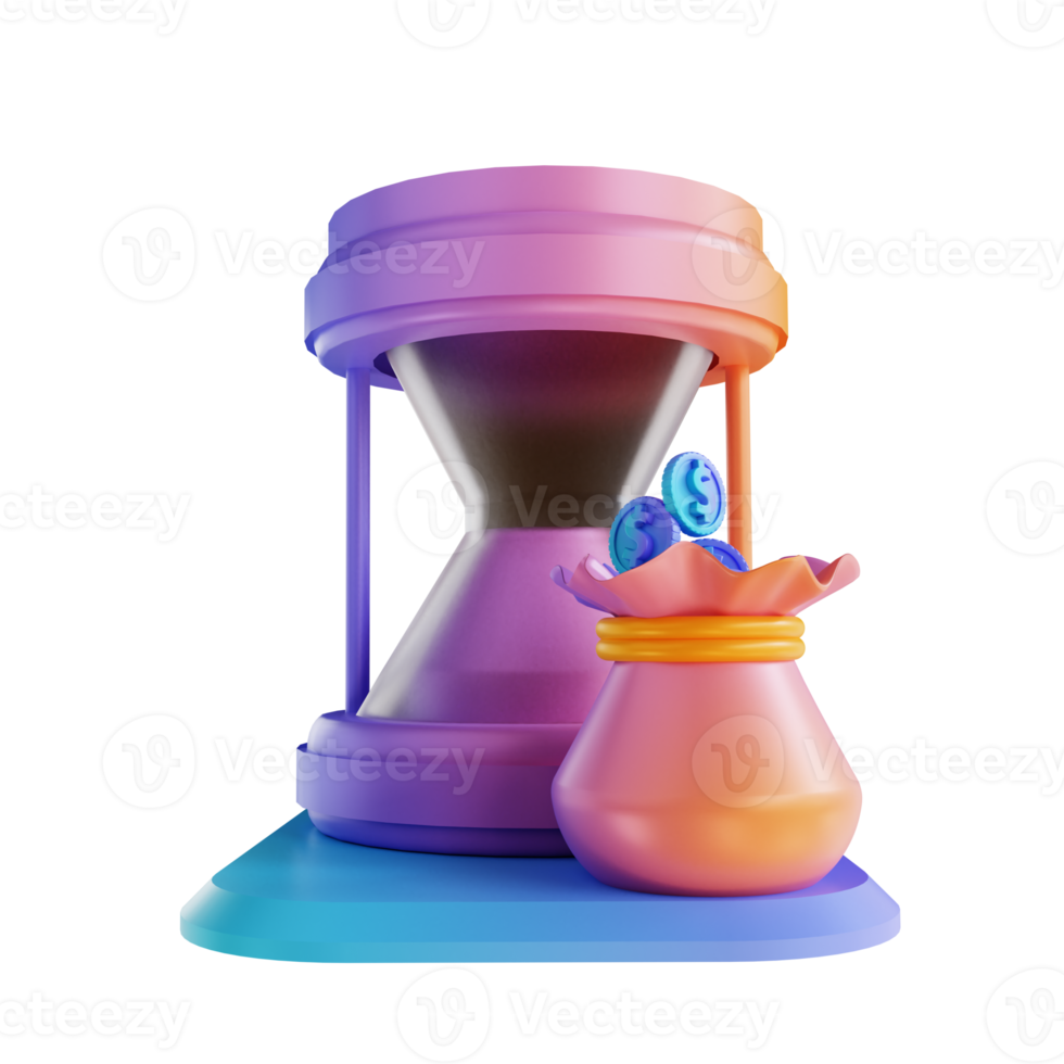 3D illustration colorful hourglass and money bag png