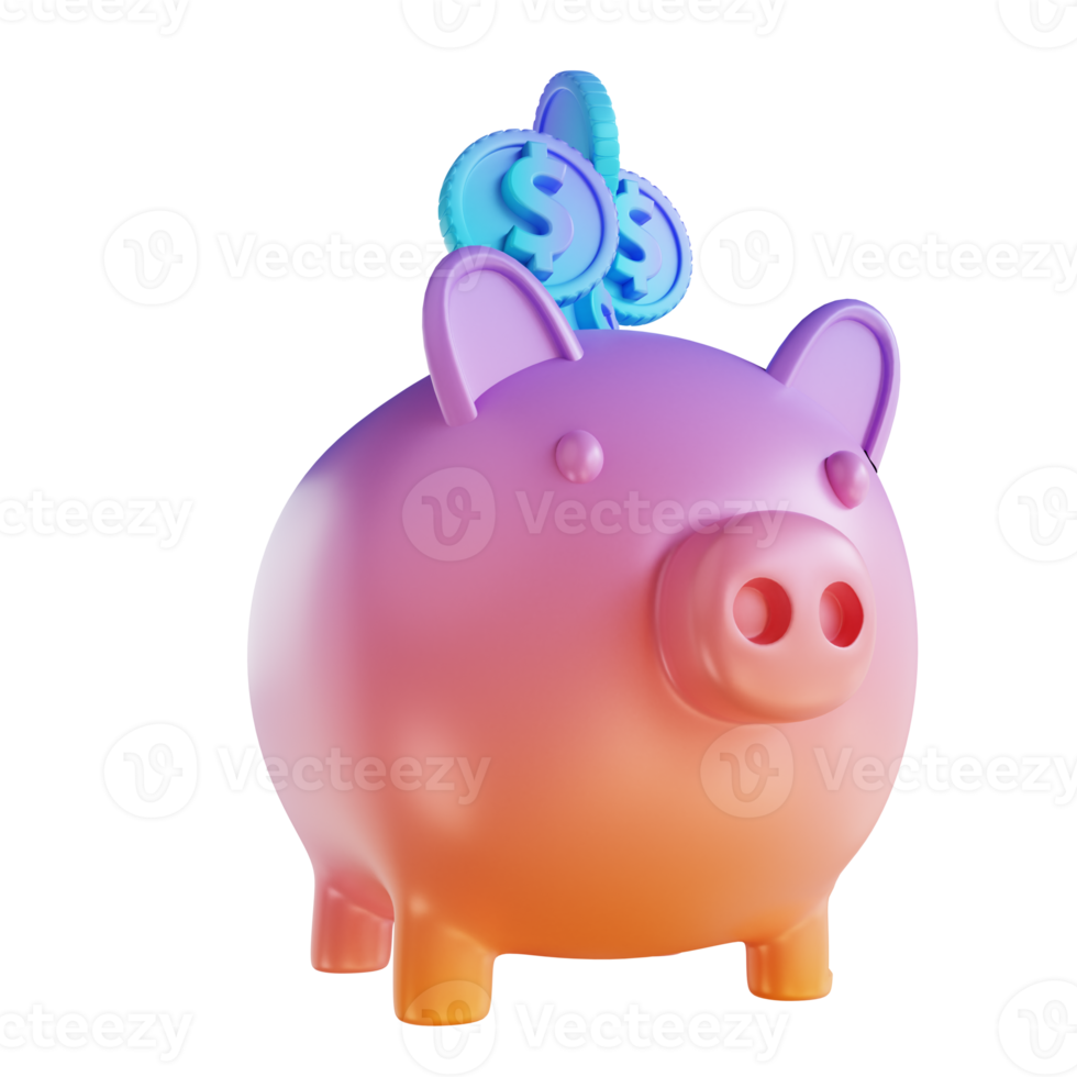 3D illustration colorful piggy bank and coins png