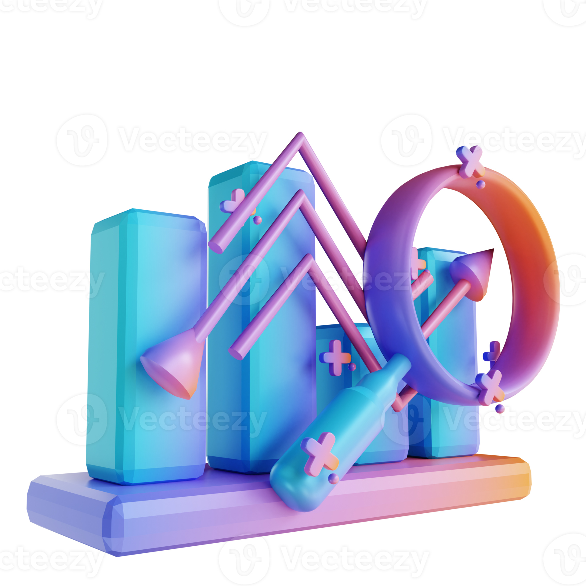 3D illustration colorful data graph rising and magnifying glass 9583750 PNG