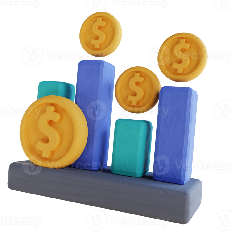 3D illustration stack money graph png