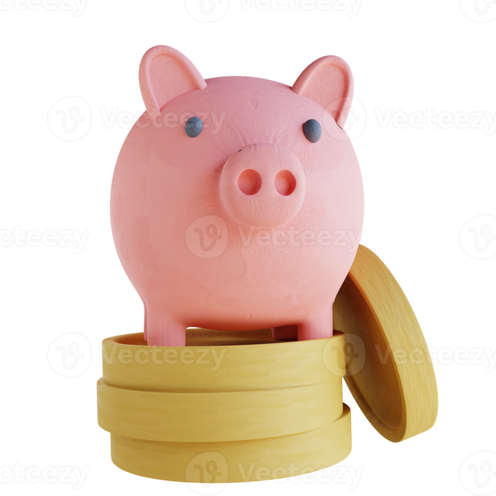 3D illustration piggy bank and coins png