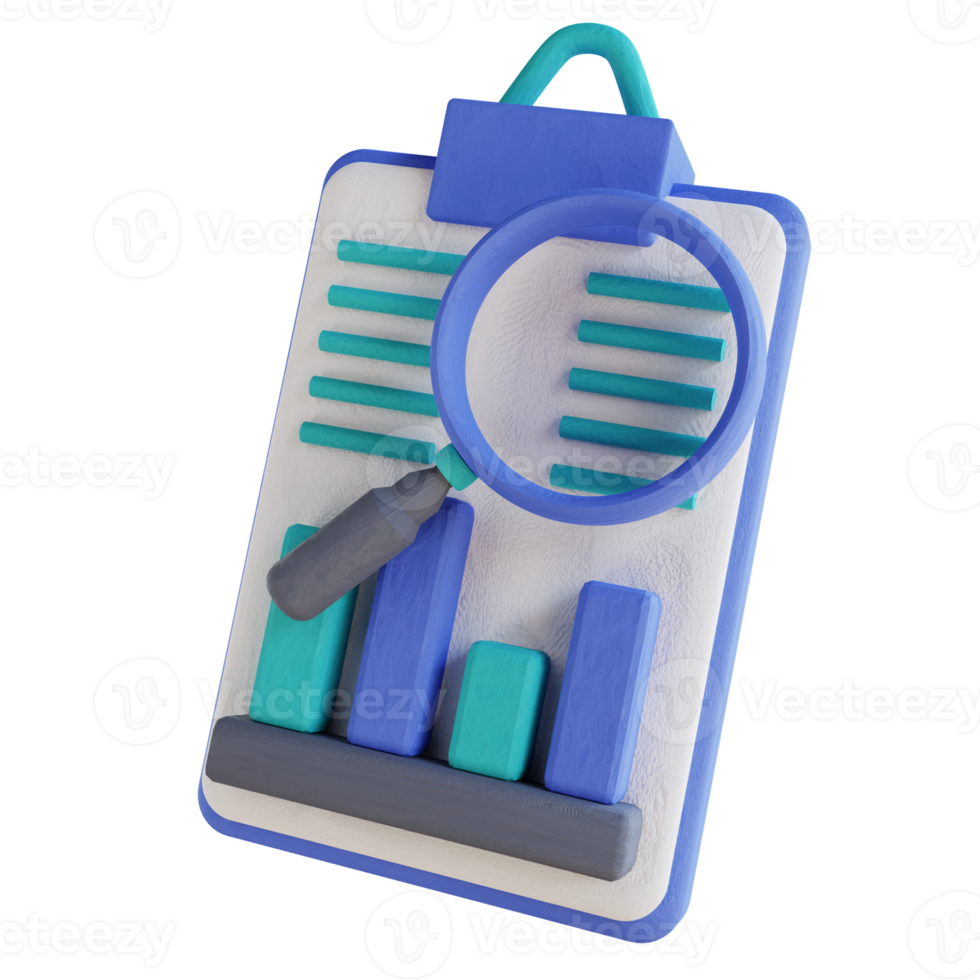 3D illustration magnifying glass and data analysis png