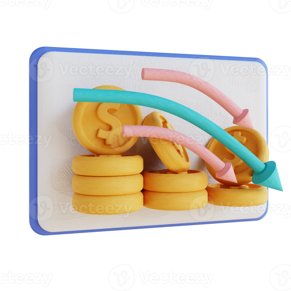 3D illustration of money chart drop presentation png
