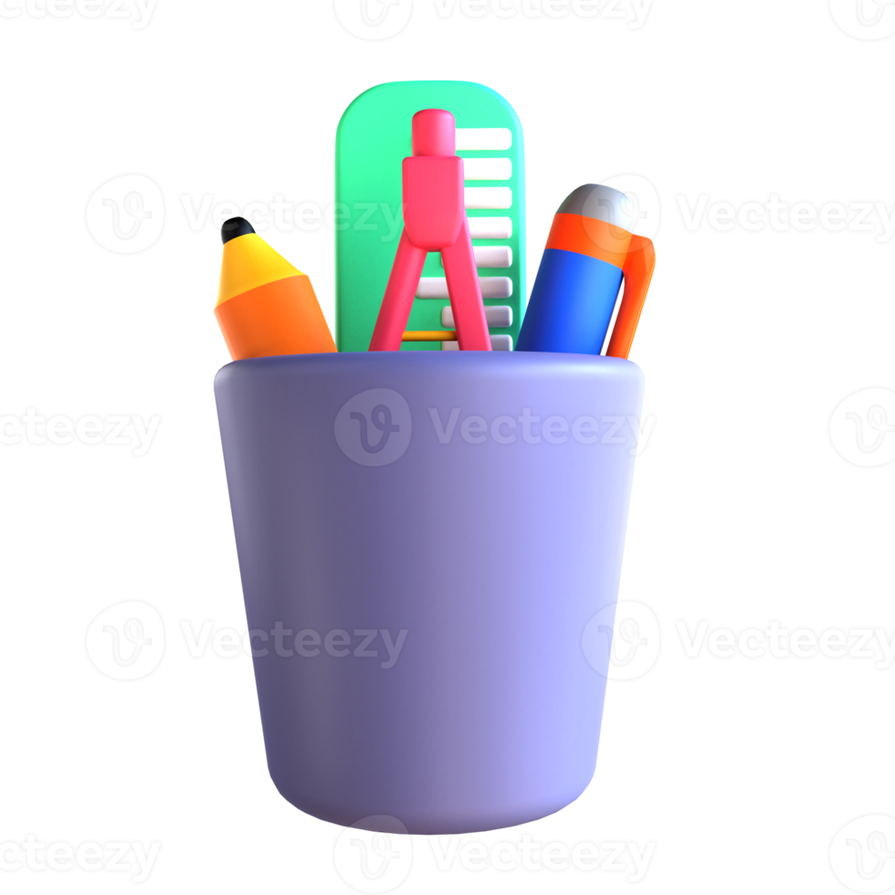 3D icon pencil ruler pen for education png