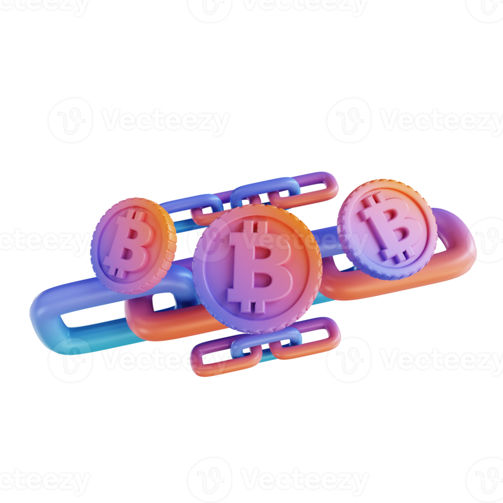 enlace de bitcoin colorido de ilustración 3d png