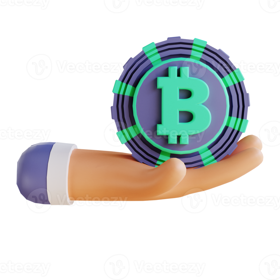 3D illustration bitcoin and hand 7 suitable for cryptocurrency png