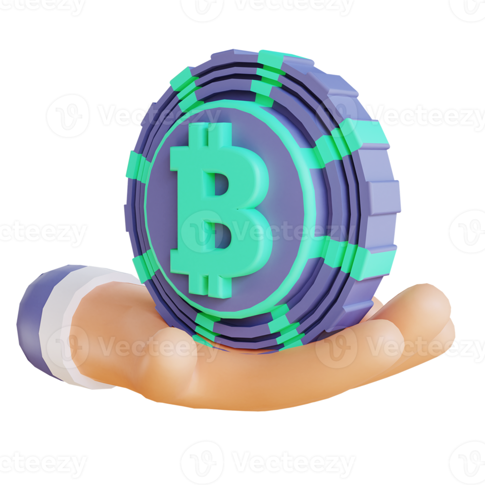 3D illustration bitcoin and hand suitable for cryptocurrency png