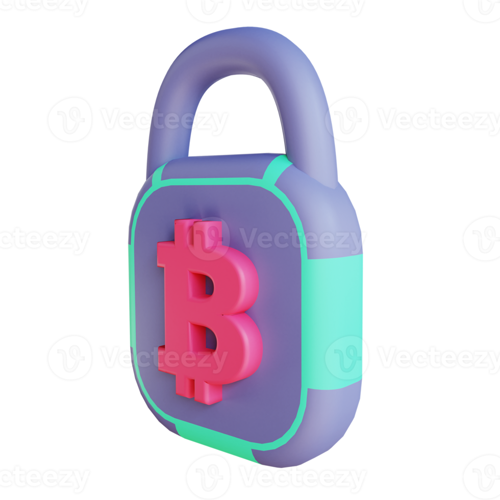 3D illustration bitcoin secure lock 2 suitable for cryptocurrency png