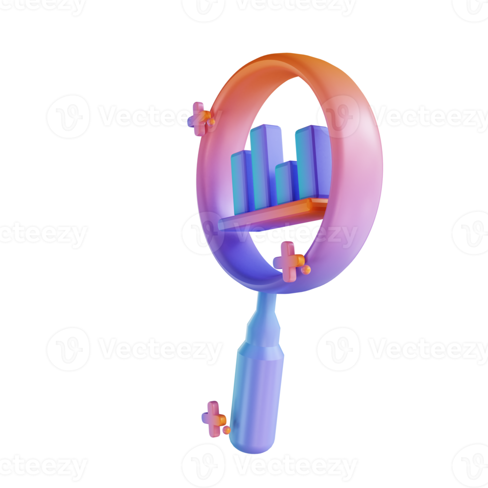 lupa e gráfico coloridos da ilustração 3d png