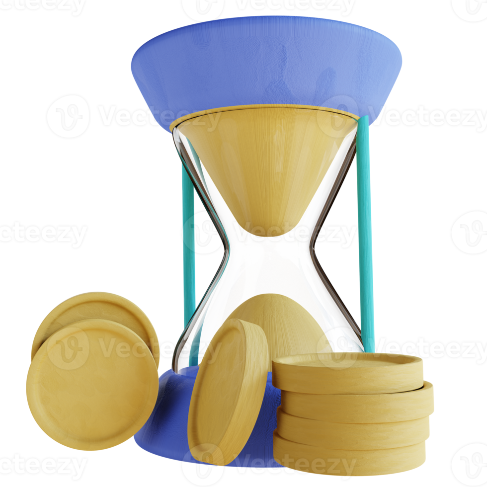 3D illustration coin and hourglass png