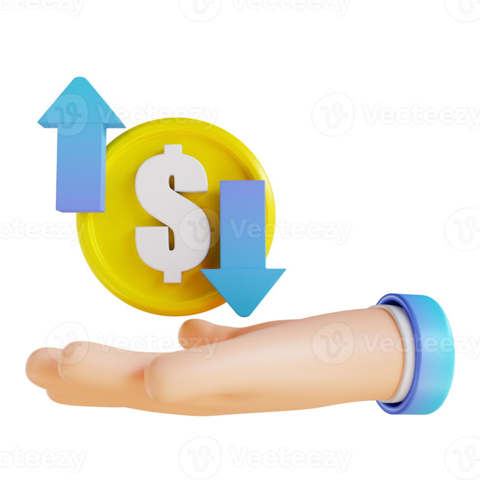 3D illustration hand and coin up down png