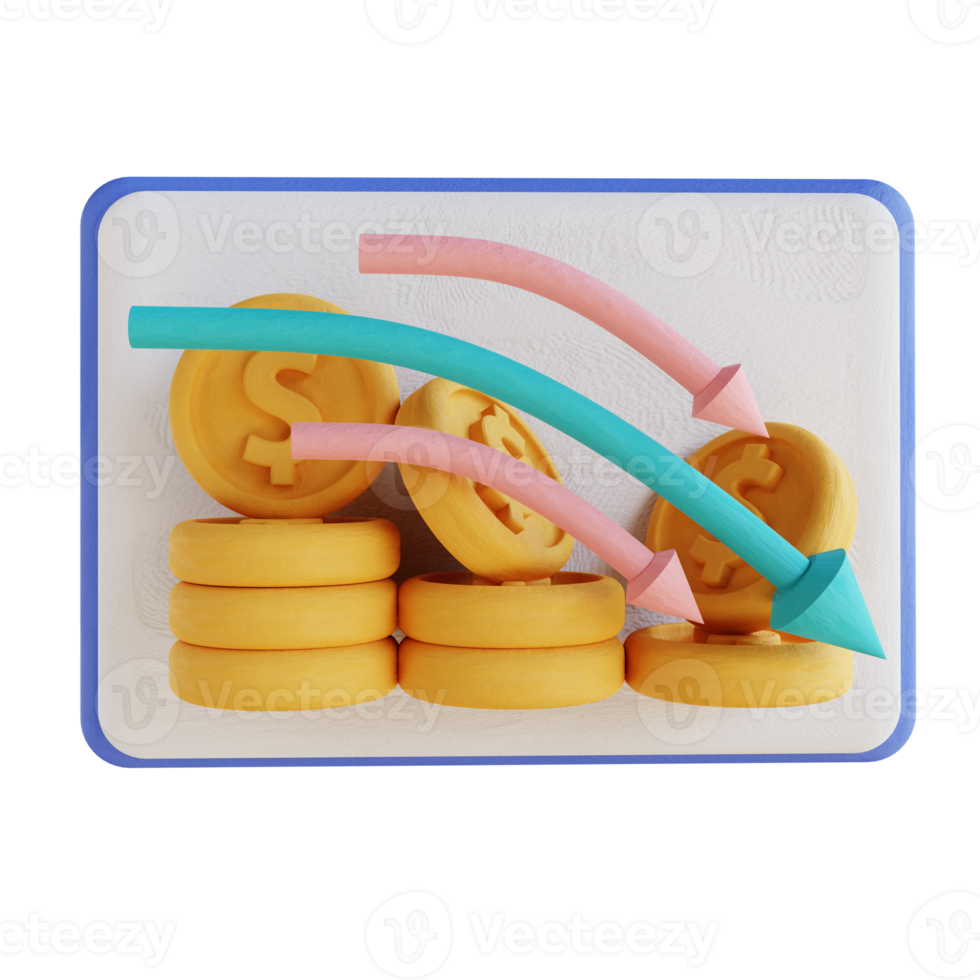 3D illustration of money chart drop presentation png