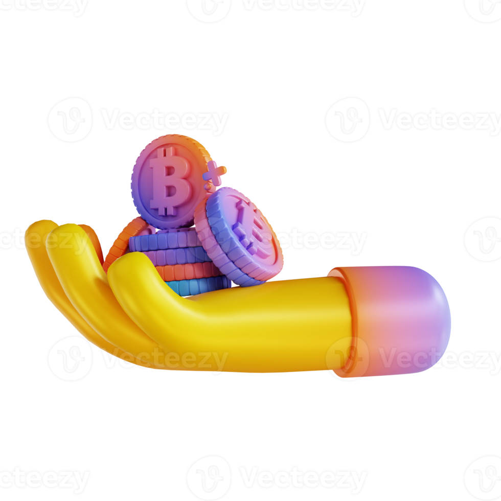 3D illustration colorful holding bitcoin png