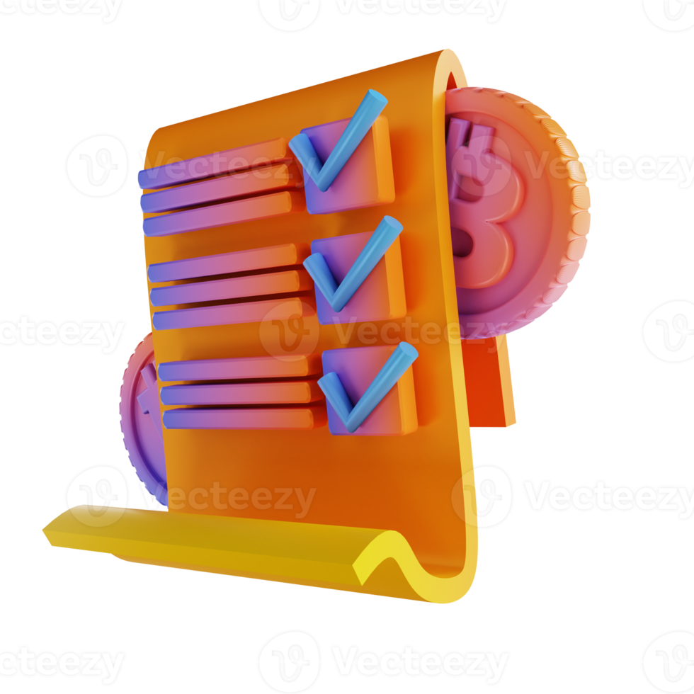 3D illustration colorful bitcoin document png