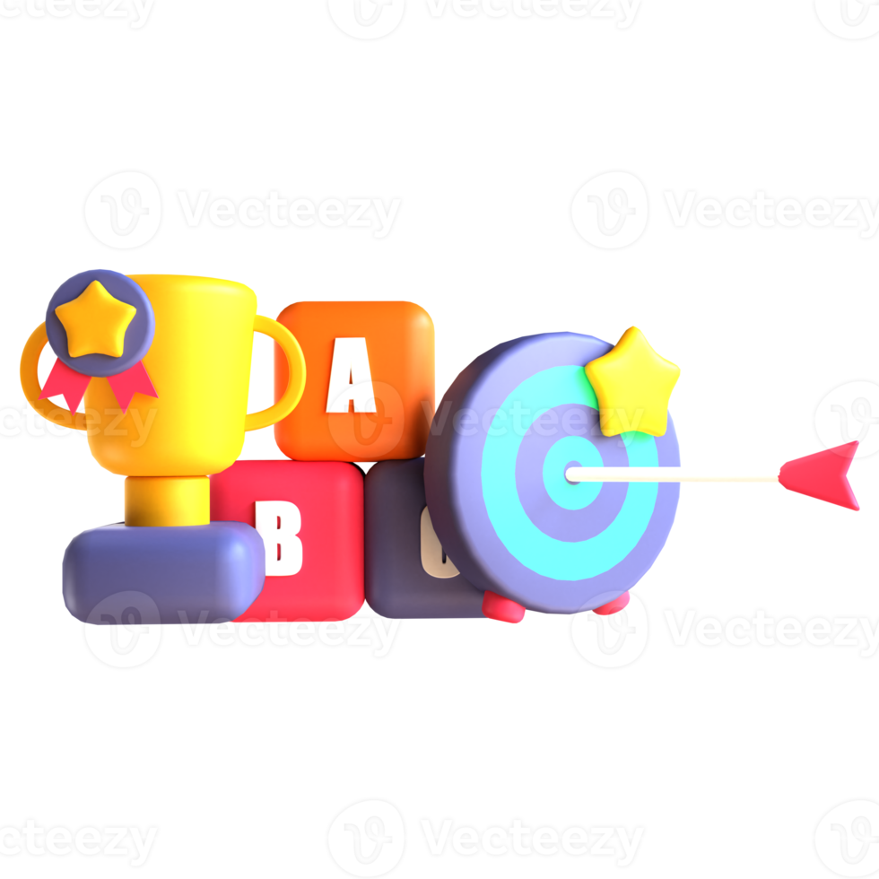 3D icon target cube ABC trophy  for education png