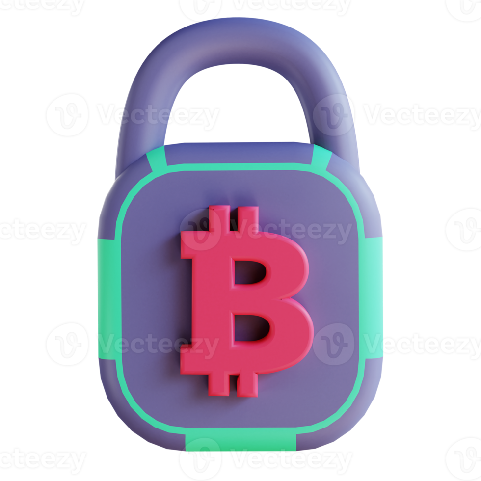 3D illustration bitcoin secure lock 10 suitable for cryptocurrency png