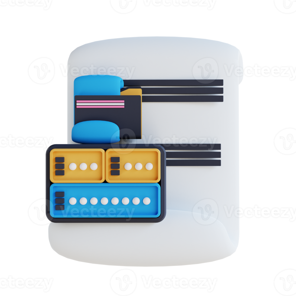 3D illustration  data sources and documents png