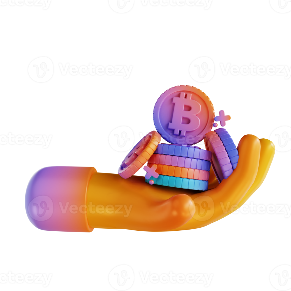 3D illustration colorful holding bitcoin png